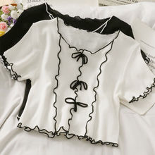 女童打底衫2025夏季新款儿童新版女孩洋气T恤宝宝荷叶边短袖上衣