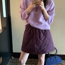 2025秋冬夹棉短裙宽松休闲显瘦菱格松紧高腰短款新款韩版半身裙