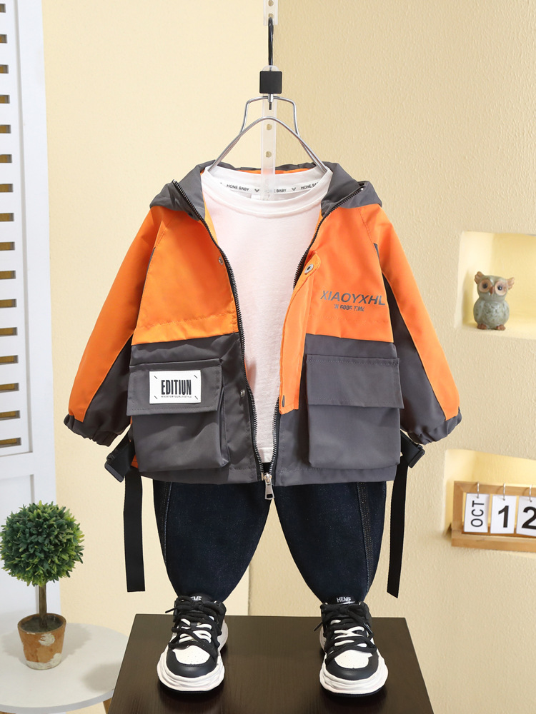 7569 cortavientos de correas a juego de colores para niños 2025 primavera nueva chaqueta casual para niños pequeños y medianos comercio exterior para niños