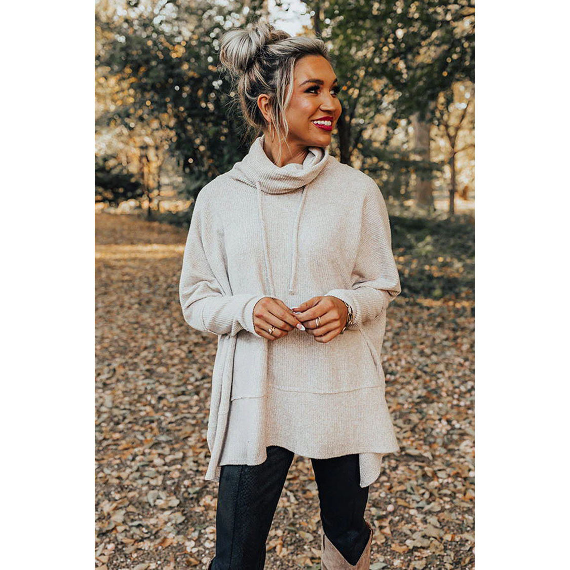 Fashion Solid Color Polyester Turtleneck Long Sleeve Batwing Sleeve Patchwork Hoodie