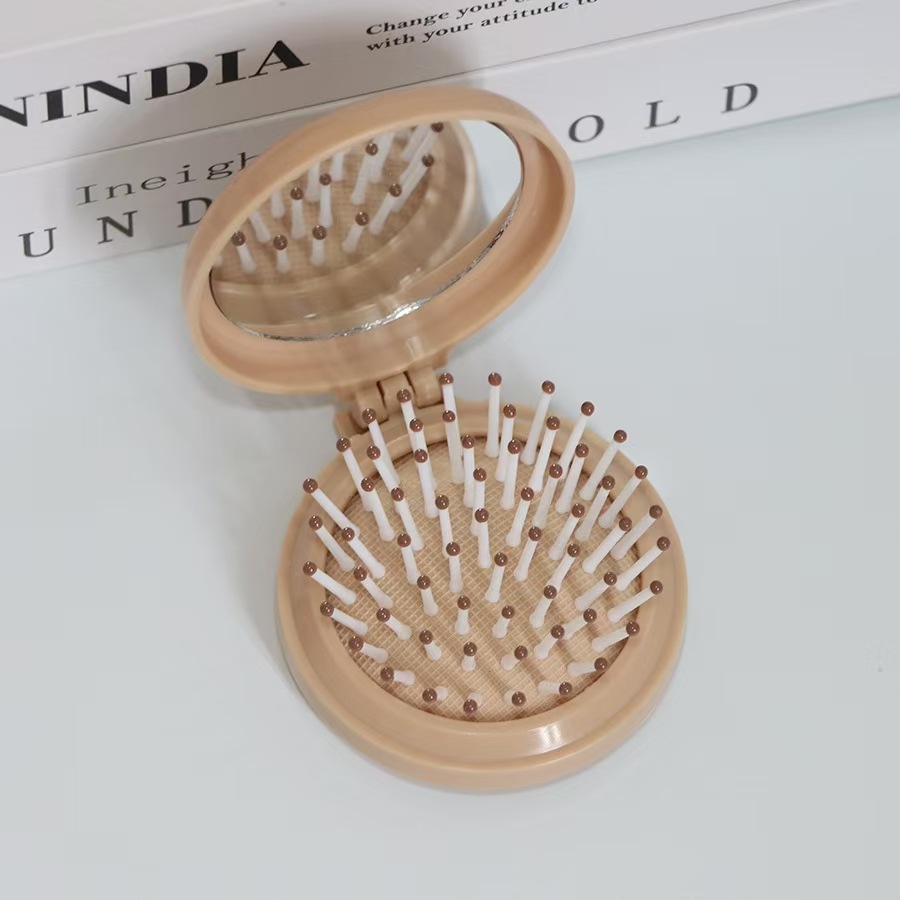 Airbag plegable Pequeño peine con espejo de maquillaje DIY adorable cojín de aire de niña cabeza de masaje portátil peine espejo todo en uno