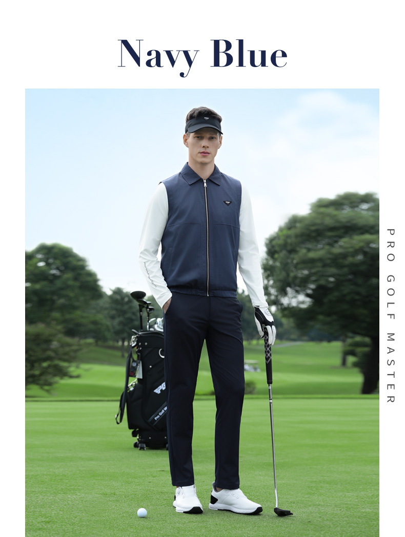 Áo vest golf nam chống gió dệt kẻ sọc khóa kéo mùa thu đông — Áo vest màu cam [dệt kẻ sọc/khóa nhiệt độ chống gió/viền đàn hồi] YF815 chi tiết 9