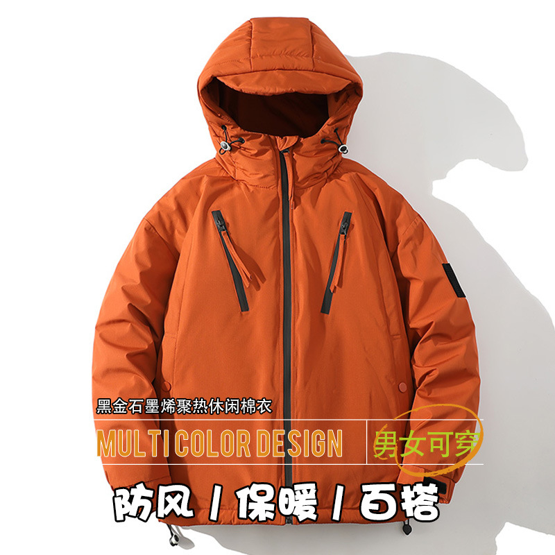 2026 Winter New Men's Graphene Cotton Jacket, Casual, Fashionable, Warm, Versatile, Hong Kong Style Workwear, Unisex Couple's Coat