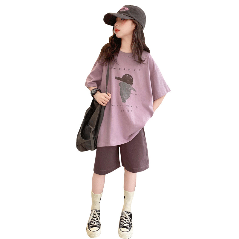 Girls' Sports Two Piece Fashion 2024 New Women's Short Sleeve Set Children's Casual Summer Dress_voghion.com