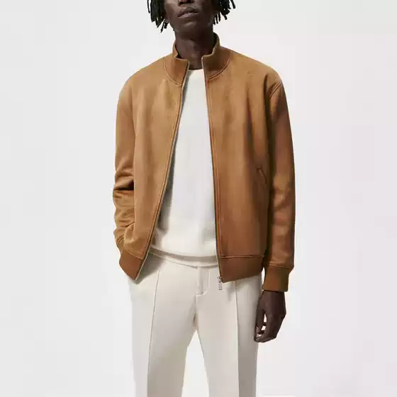 Foreign Trade Single Men's Casual Suede Jacket with Vertical Collar