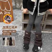 秋冬女童打底裤加厚加绒新款中小童袜套拼接一体绒裤子外穿保暖裤