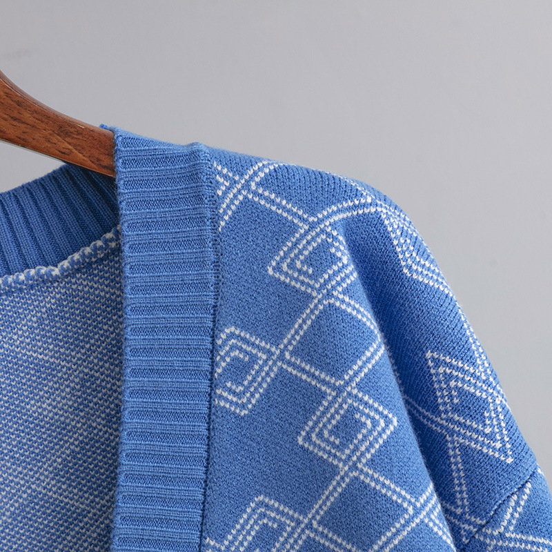 Roupas femininas plus size roupas femininas outono e inverno jacquard contraste cor solto suéter longo casaco cardigan_voghion.com