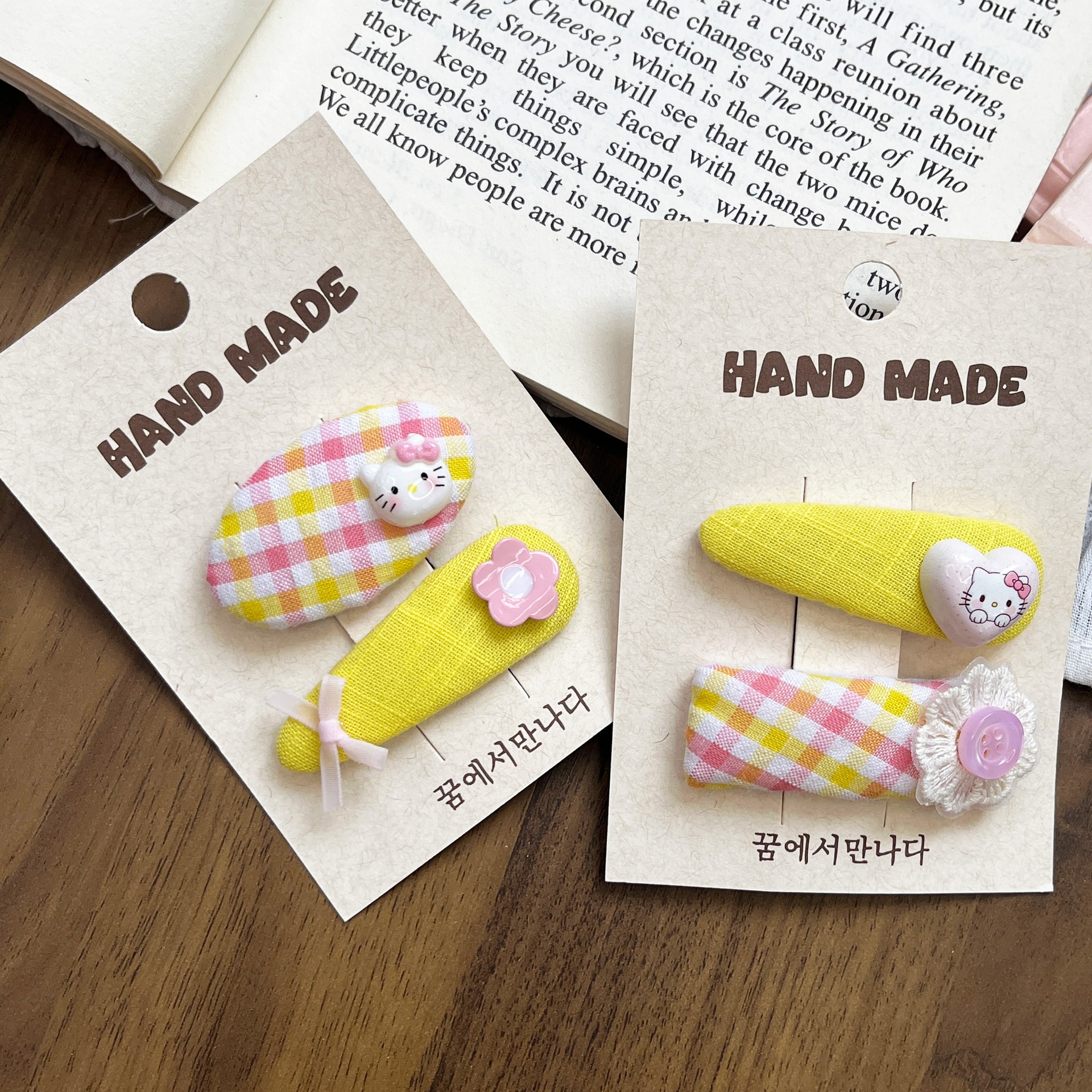 Clips de cabello para niños coreanos, clips de tela a cuadros dulces para niñas, clips de cabello para bebés no lastiman, clips de cabello para bebés, adornos de cabello al por mayor