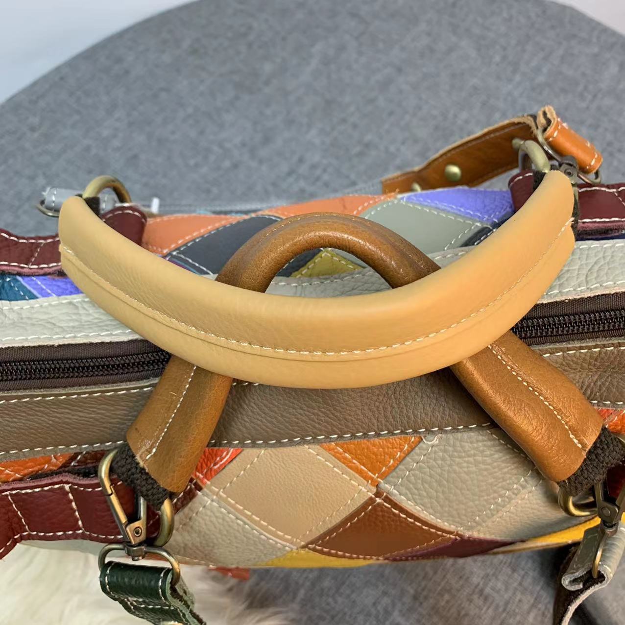 Genuine Leather Women's Handbag, Elegant Colour-block Tote_voghion.com