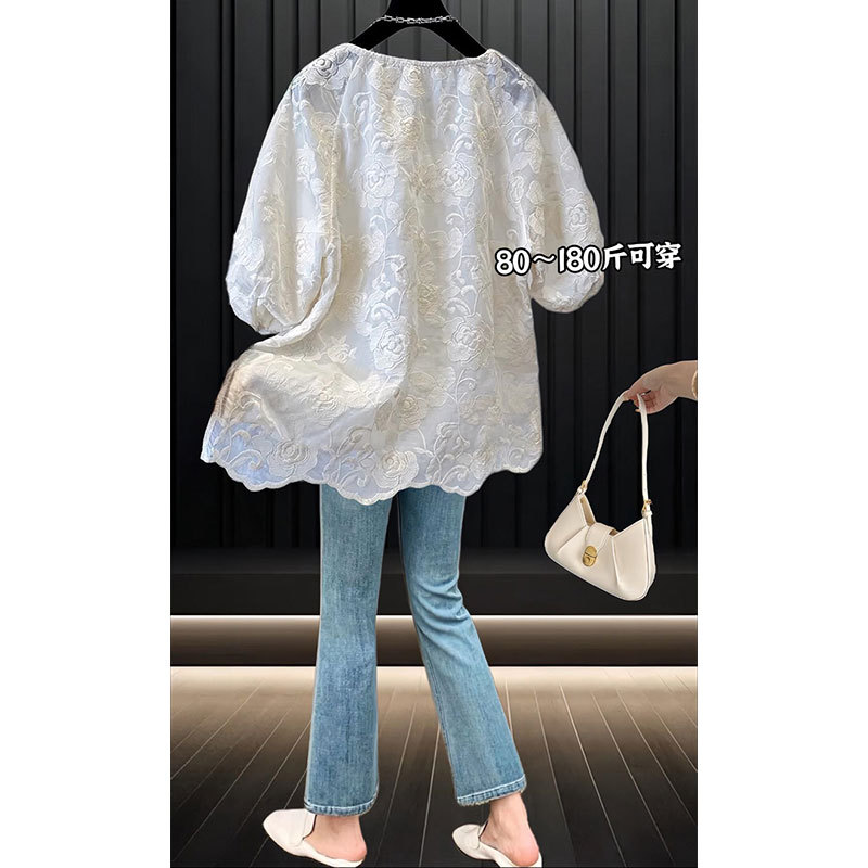Design Embroidery Embroidered Short-sleeved Chiffon Top for Chubby Girls plus size Loose Sweet Small Shirt Summer Fashion Explosion