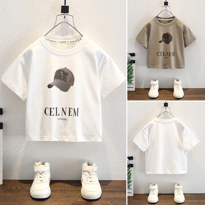 7986 camiseta de manga corta para niños 2025 nueva ropa de verano para niños, estilo guapo, verano para bebés, camiseta de media manga para niños, marea