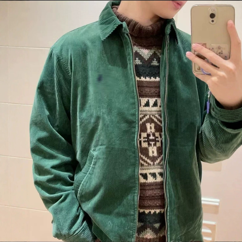 Cross-Border R Celebrity Style Corduroy Retro Embroidered Jacket Autumn and Winter Men's Lapel Old-Style Officer Coat Cross-Border R Celebrity Style Corduroy Retro Embroidered Jacket Autumn and Winter Men's Lapel Old-Style Officer Coat