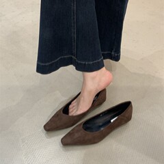 韩版小方头低跟绒面豹纹单鞋女鞋新款纯色职业通勤百搭浅口鞋女