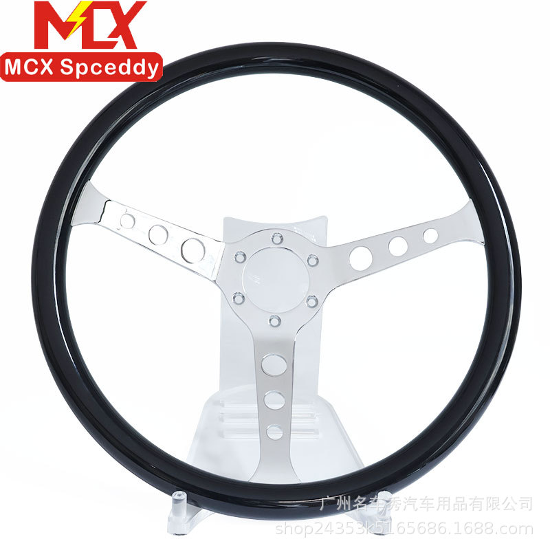 Cross-border bestseller car modification glossy black round-hole steering wheel SPCEDDY 15inch electroplated universal steering wheel