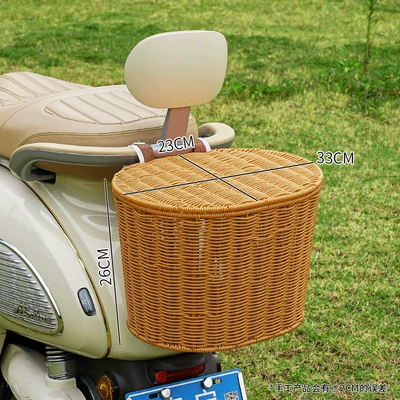 Rear basket for electric bike, electric scooter rear basket with cover, storage bag, basket for storing items, helmet holder, large capacity (Electric car tail box) - brown-bicycle-basket-lid-strap-hand-woven-blue-waterproof-fabric