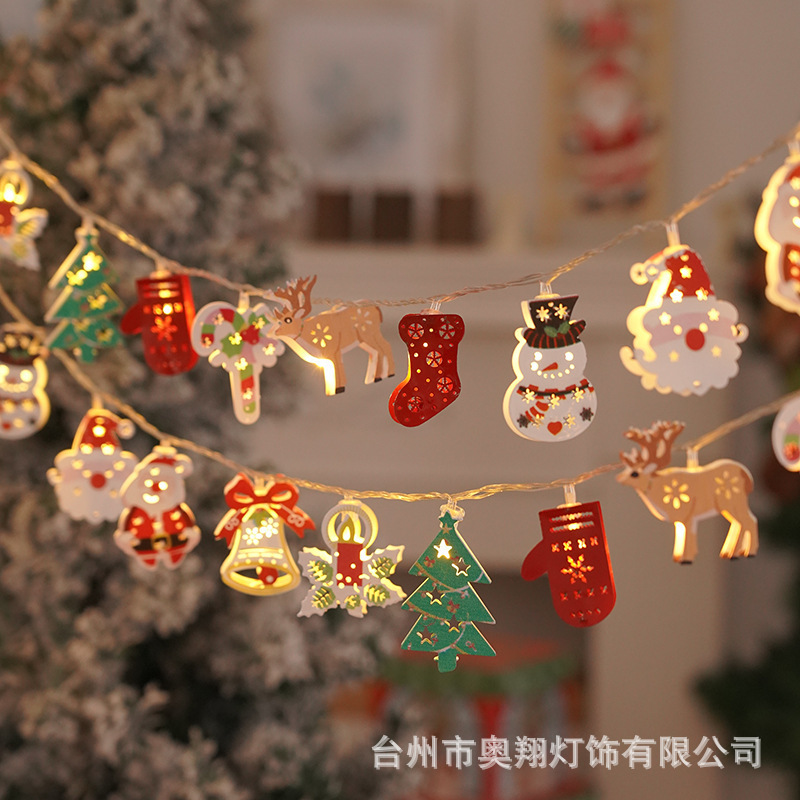 圣诞节LED灯串圣诞树小鹿袜子手套铃铛雪花老人圣诞节铁 艺装饰灯