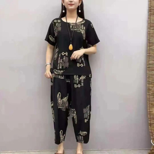 Cross-border summer suit women's fashion salt style slimming and age-reducing mature temperament nine-point pants short-sleeved two-piece set women's fashion