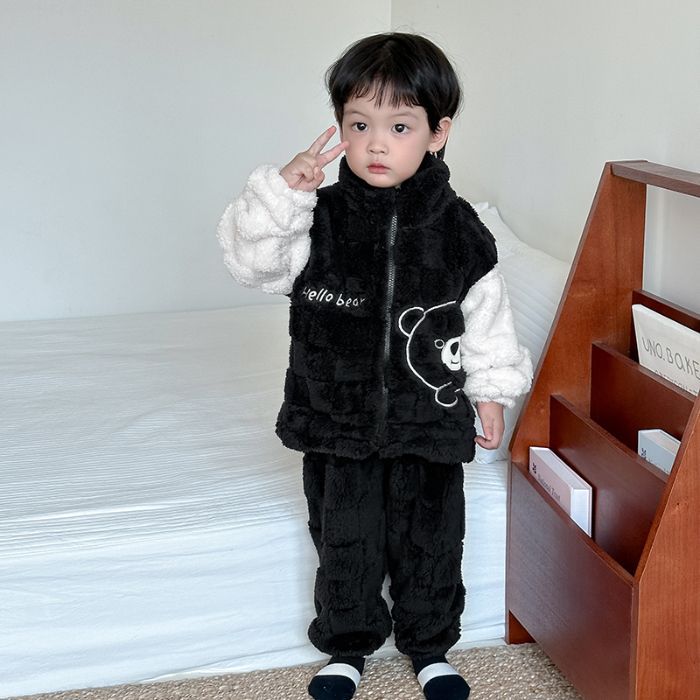 어린이 가을 겨울 잠옷 세트 소녀 두꺼운 플란넬 겨울 소녀 산호 양털 2024 새 집 옷
