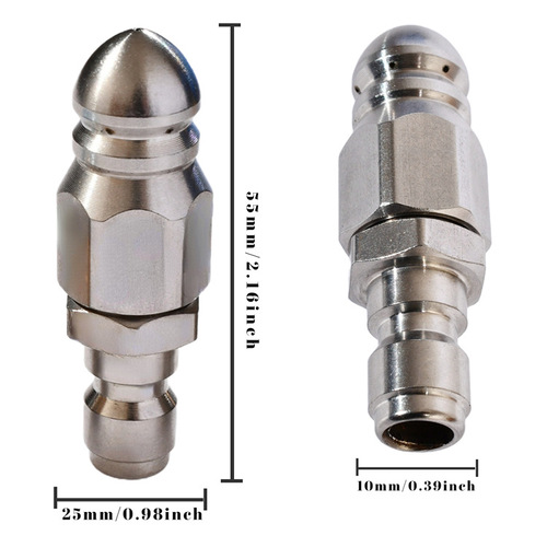 Sewer pipe dredging stainless steel high pressure nozzle 1/4 quick plug front one back six water rat head 5000psi