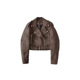 2025秋季新款欧美跨境女装街头时尚麂皮绒仿皮机车夹克短款外套女