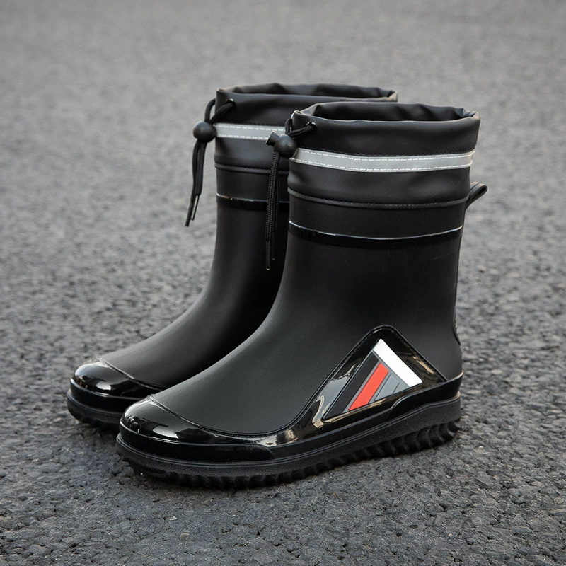 Оптовая продажа: мужские резиновые сапоги, водонепроницаемые, нескользящие, надеваемые без застежек, экспортные, для трансграничной торговли, со съемной хлопковой подкладкой.