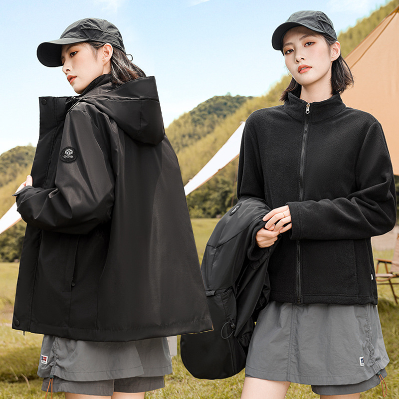 Comercio exterior de invierno nueva ropa de mujer al aire libre 3 - en - 1 calentamiento deportivo chaqueta de algodón con capuchón chaqueta
