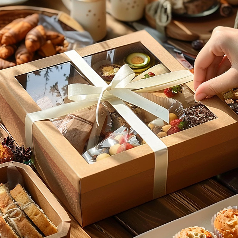 批发野餐盒瓦楞牛皮天地盖开窗方形纸杯蛋糕露营特大号包装打包盒