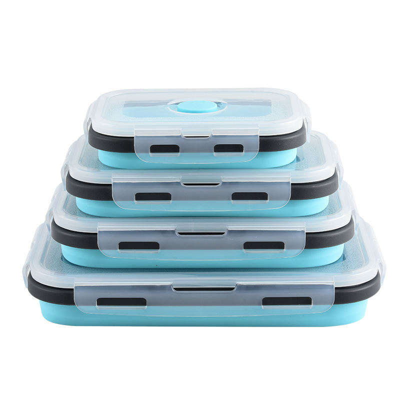 Fábrica directa caja de almuerzo de silicona plegable de grado alimenticio microondas caja de almuerzo caja de almacenamiento caja de preservación caja de almuerzo