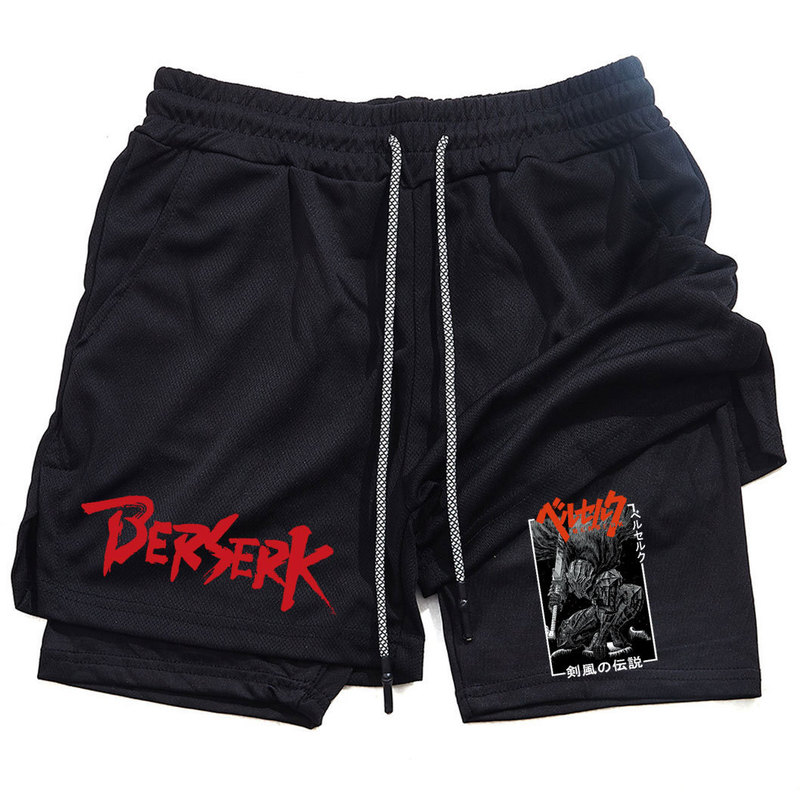 Japanese Anime Berserk Sword Style Legendary Print Men's Sports Shorts Fitness Double-Layer Shorts