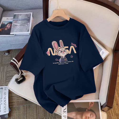 Cartoon Print 100% Cotton Women's Short Sleeve T-Shirt 2025 Summer New Style Stylish Versatile Casual Plus Size Half-Sleeve Top