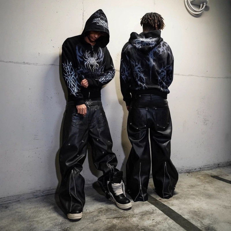Felpa con cappuccio e zip con stampa 3D ispirata al gotico: abbigliamento streetwear unisex oversize con estetica dark_voghion.com