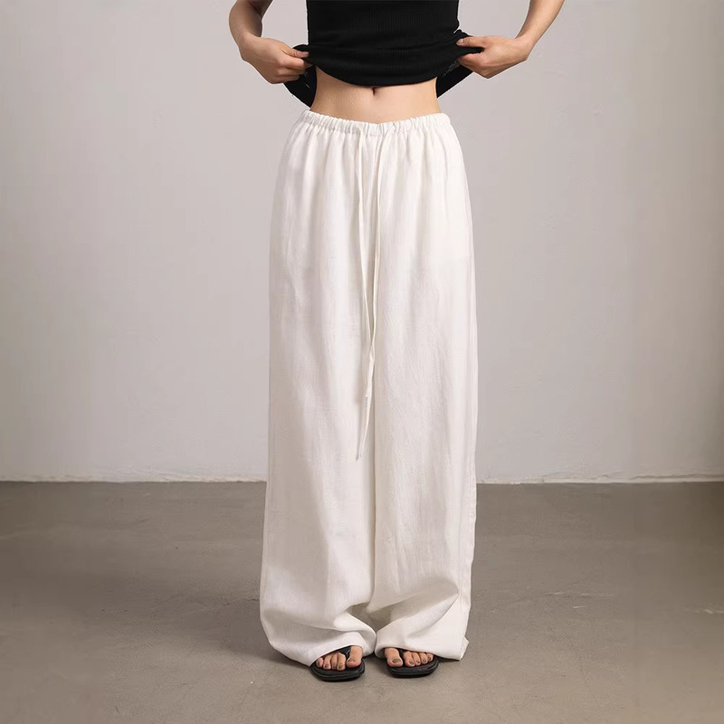 Cool and Lightweight Tencel Linen Flowy Elastic Waist Casual Pants for Women, Summer Thin Wide-Leg Pants, Straight-Leg Pants, Long Pants Cool and Lightweight Tencel Linen Flowy Elastic Waist Casual Pants for Women, Summer Thin Wide-Leg Pants, Straight-Leg Pants, Long Pants