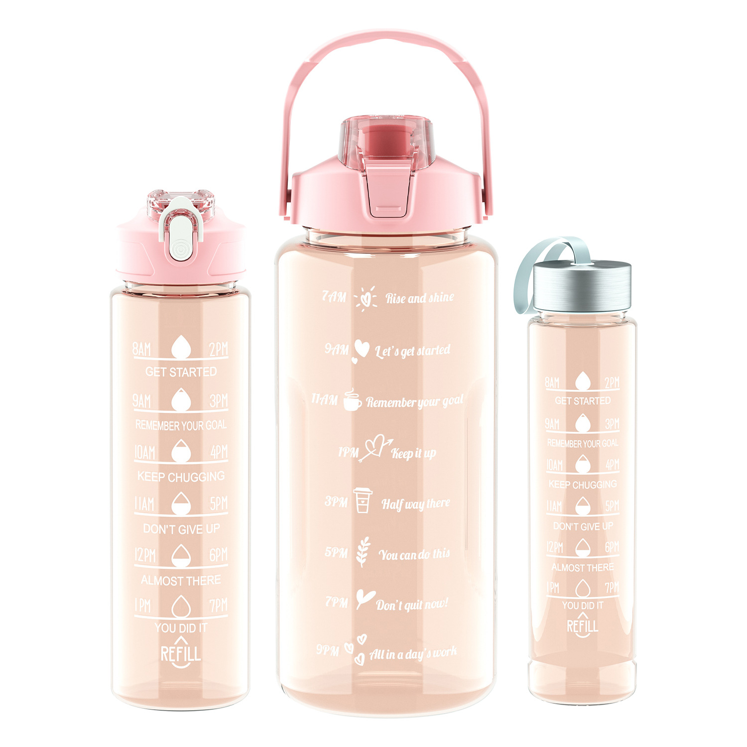 Taza de agua de gran capacidad Taza de paja unisex Botella de agua para exteriores Botella de agua deportiva Taza de plástico resistente a altas temperaturas Juego de tres piezas