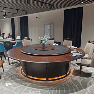 佛山厂家直销电动餐桌椅国际酒店现代轻奢大圆桌会所20人电动餐桌