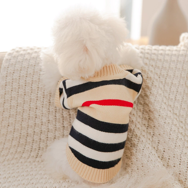 Весенне-осенний вязаный свитер в полоску для щенков, кардиган для средних и маленьких собак и кошек, одежда на двух ногах, дышащая тонкая одежда