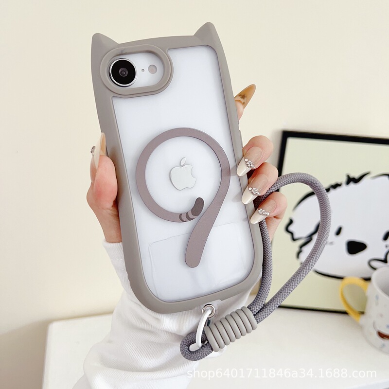 适用iPhone17Pro手机壳ins风猫耳朵磁吸充电苹果15/14硬壳亚克力|undefined