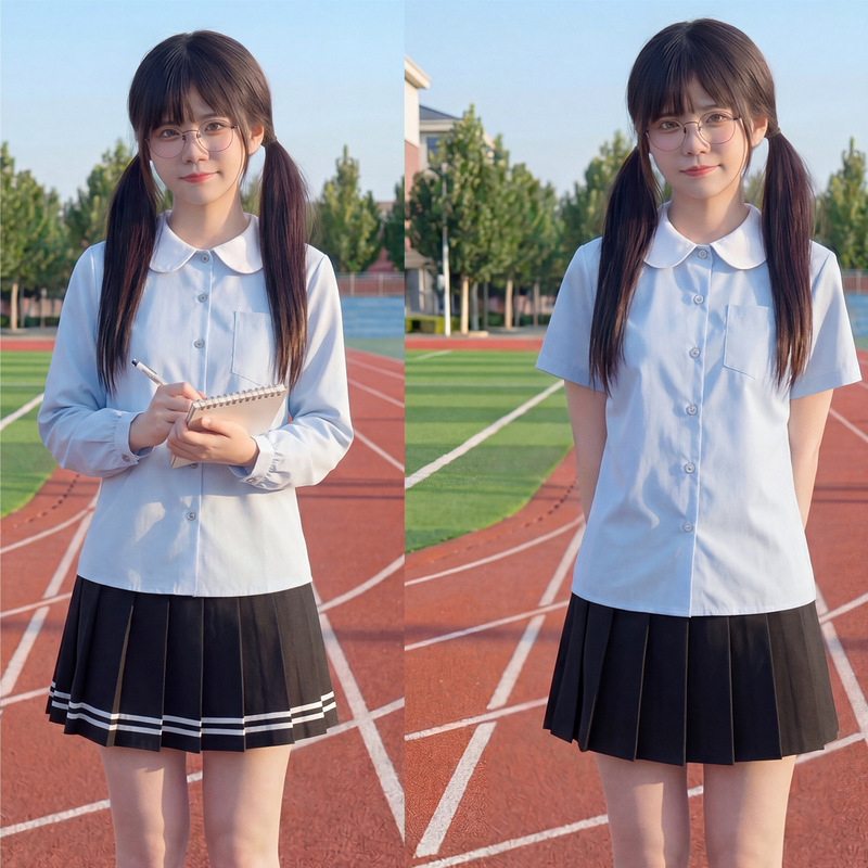 Cute Female Blue Short-Sleeved Shirt Top Preppy Doll Collar Loose Cute Style Doll Hinata Kindergarten Pill Placket