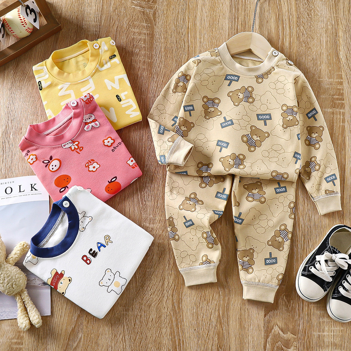 Ropa para niños Conjunto de ropa interior para niños de primavera y otoño Ropa de otoño de algodón puro Niños y niñas Bebés Ropa de otoño Pantalones largos Pijamas Ropa de hogar al por mayor