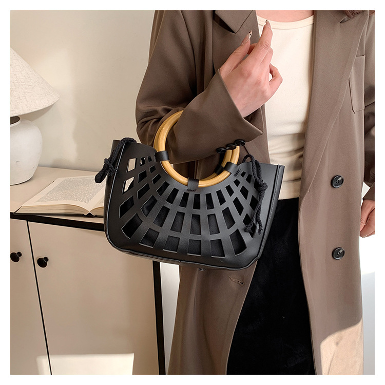 967g Weight Hollow Fashion Element String Closure Type Double Handle Strap Type Handbag Bags Type Casual, Daily, Shopping Occasion Pu Leather Material Solid Color Pattern All Seasons Season Women's Gender Classic Style Style Square Shape Women's Pu Leather Solid Color Classic Style Hollow Square String Handbag 4