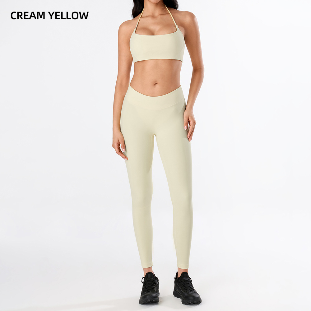 Yoga desnudo chaleco de mujer nuevo cintura alta hip running pantalones de entrenamiento elástico ajuste conjunto de ropa de entrenamiento