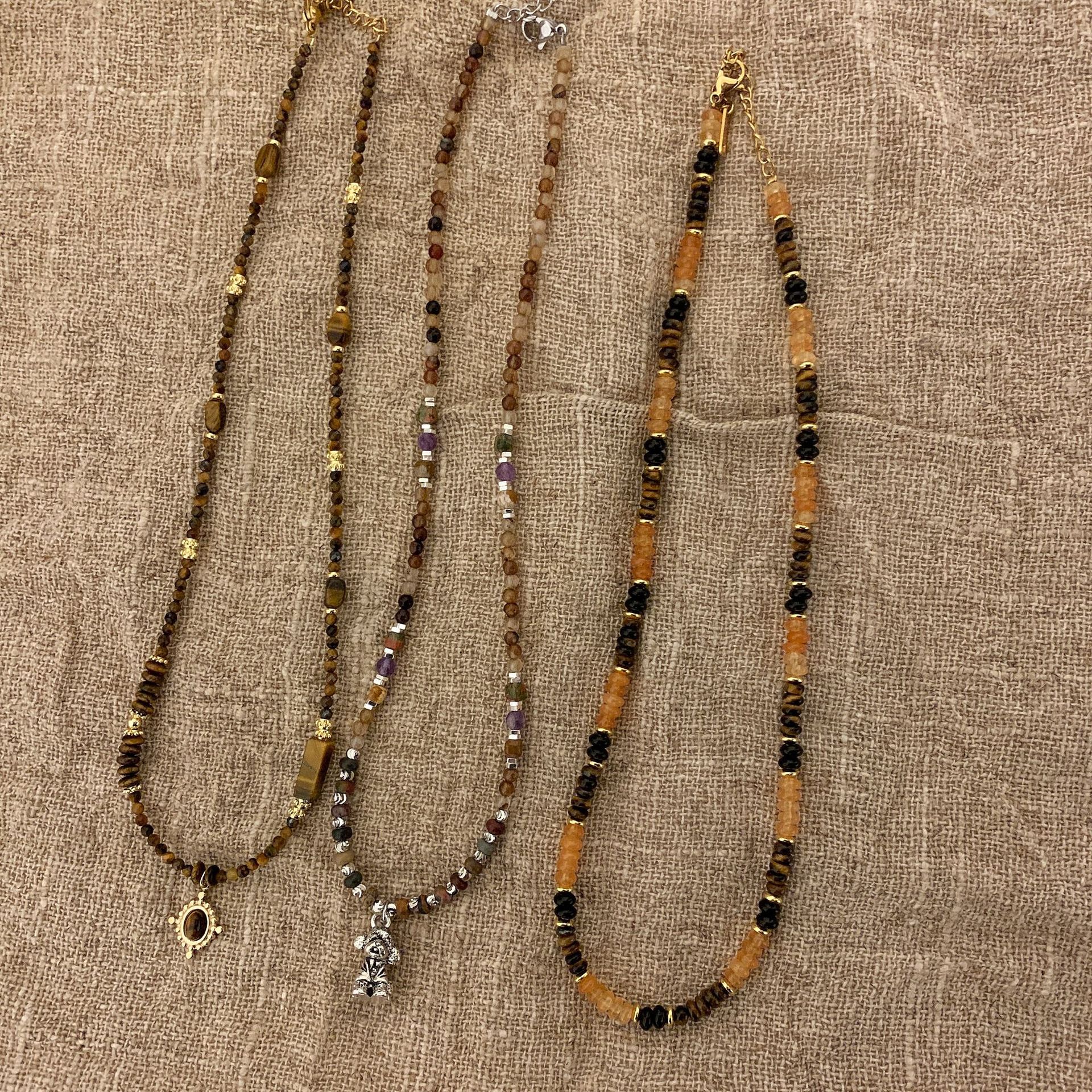 여자 친구 선물 2024 호랑이 눈 돌 행운의 구슬 목걸이 보석 새 목걸이 쇄골 체인 왕이보