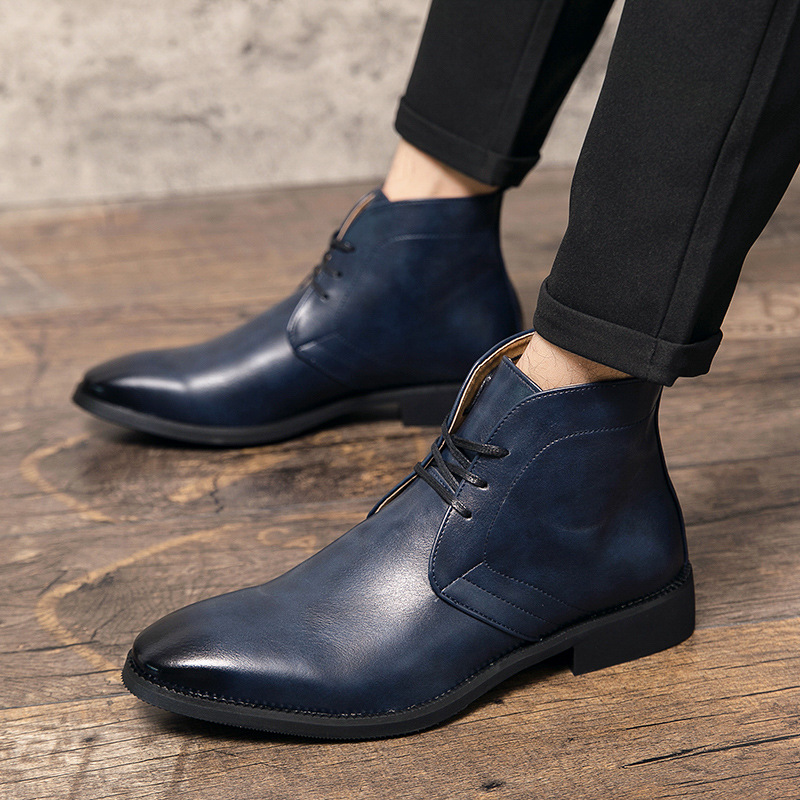 Cross-Border Men's Shoes Autumn and Winter Men's Large Size Short Boots British Retro Martin Boots Men's Foreign Trade High-Top Business Casual Leather Boots