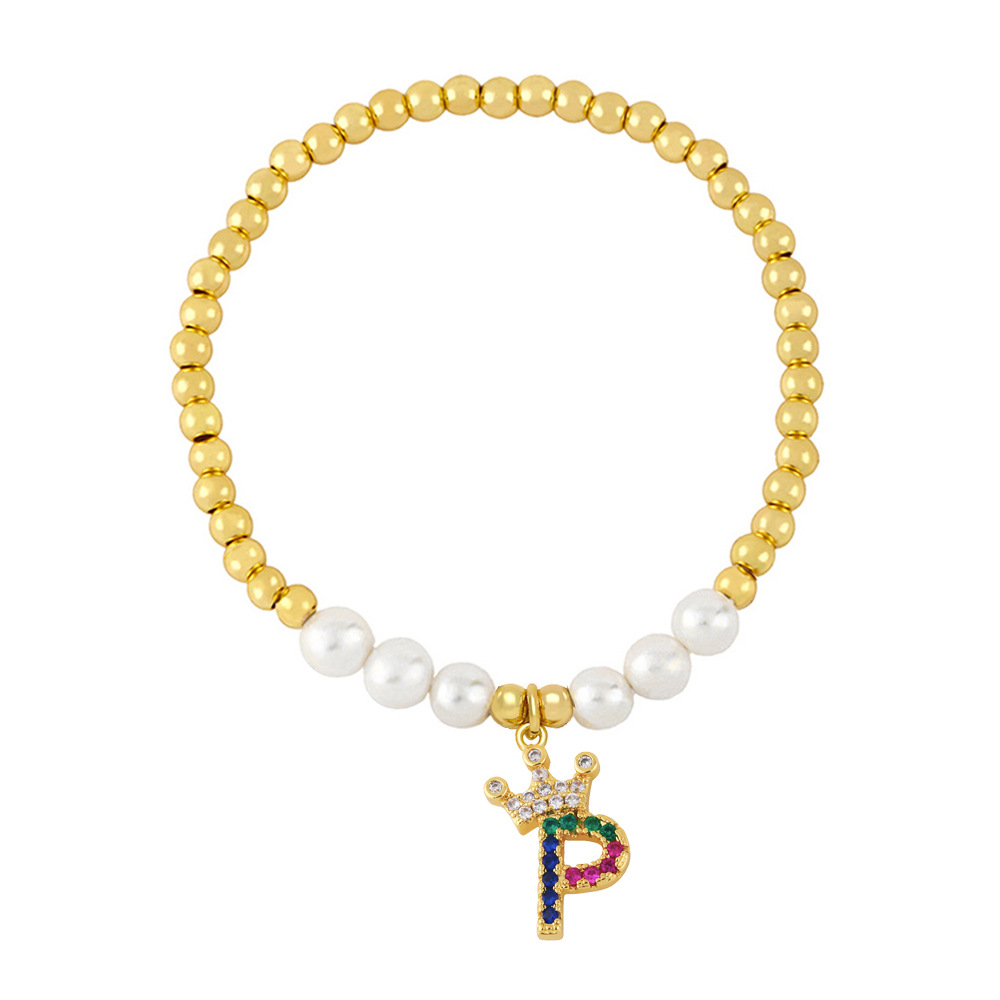 26 English letter bracelet fashion copper beads pearl elastic bracelet