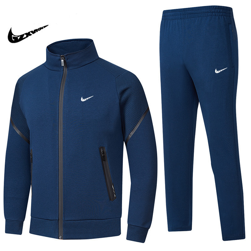 New Spring and Autumn Men's Casual Sports Suit, Men's Running Sportswear, Zip-Up Sweatshirt and Jogger Pants Two-Piece Set