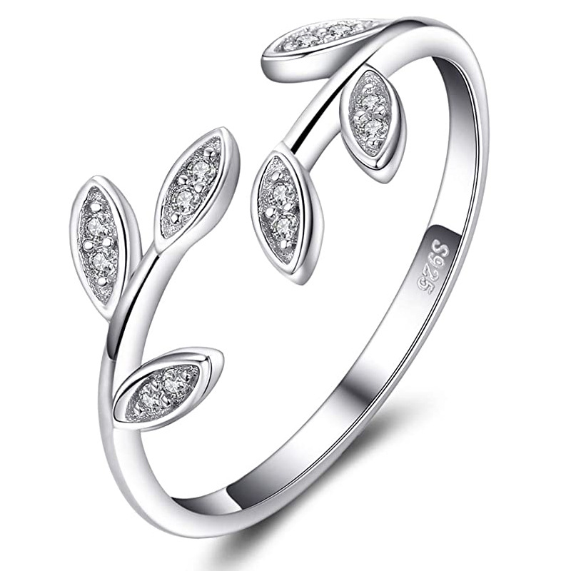 Simple Style Leaf Sterling Silver Inlay Zircon Rings display picture 1