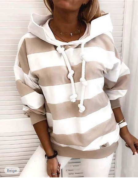 Plus Size Korean Version New Leer Loose Comforable Top For Women Colorful Paern Prined Drawsring Hooded_voghion.com