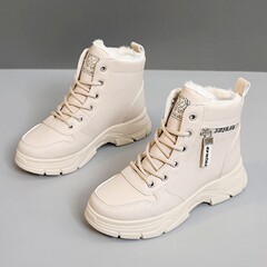 W2573新款2024冬季加绒坡跟保暖高帮厚底侧拉链学生增高女鞋棉鞋