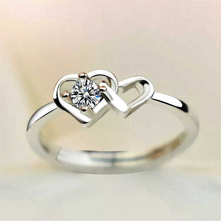 Yihua Heart-Shaped Open Design With Creative Inlay Of Diamond And Zircon, Double Heart Hollow Ring, Women's Fashion_voghion.com