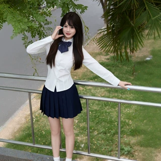 JK制服套装女收腰长袖白衬衫藏青百褶裙水手服学生班服服装定 制