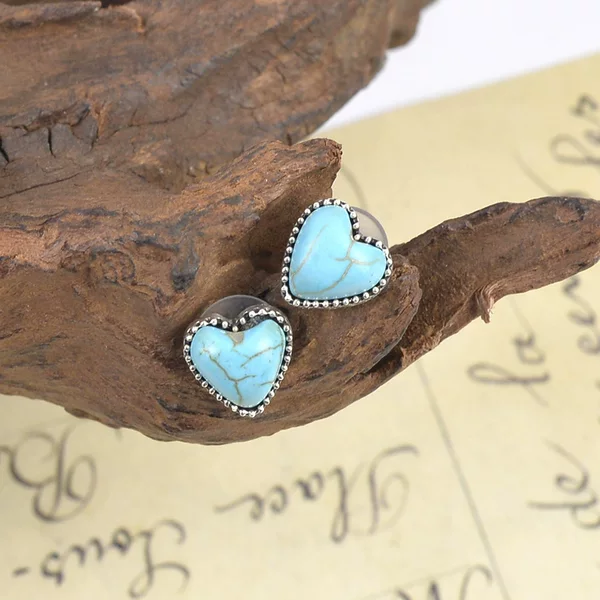 European and American fashion new love inlaid turquoise earrings women's exquisite all-match temperament ethnic ear jewelry